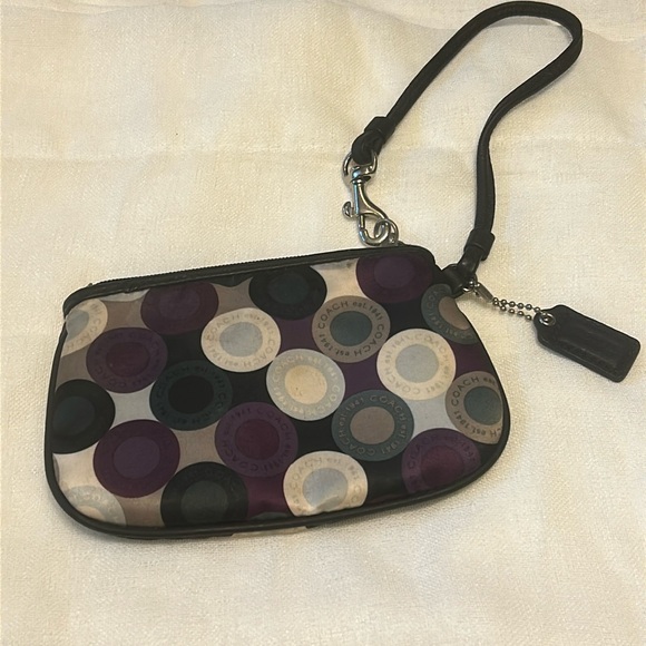 Coach wristlet eggplant color, white, khaki, green blue - Picture 1 of 11